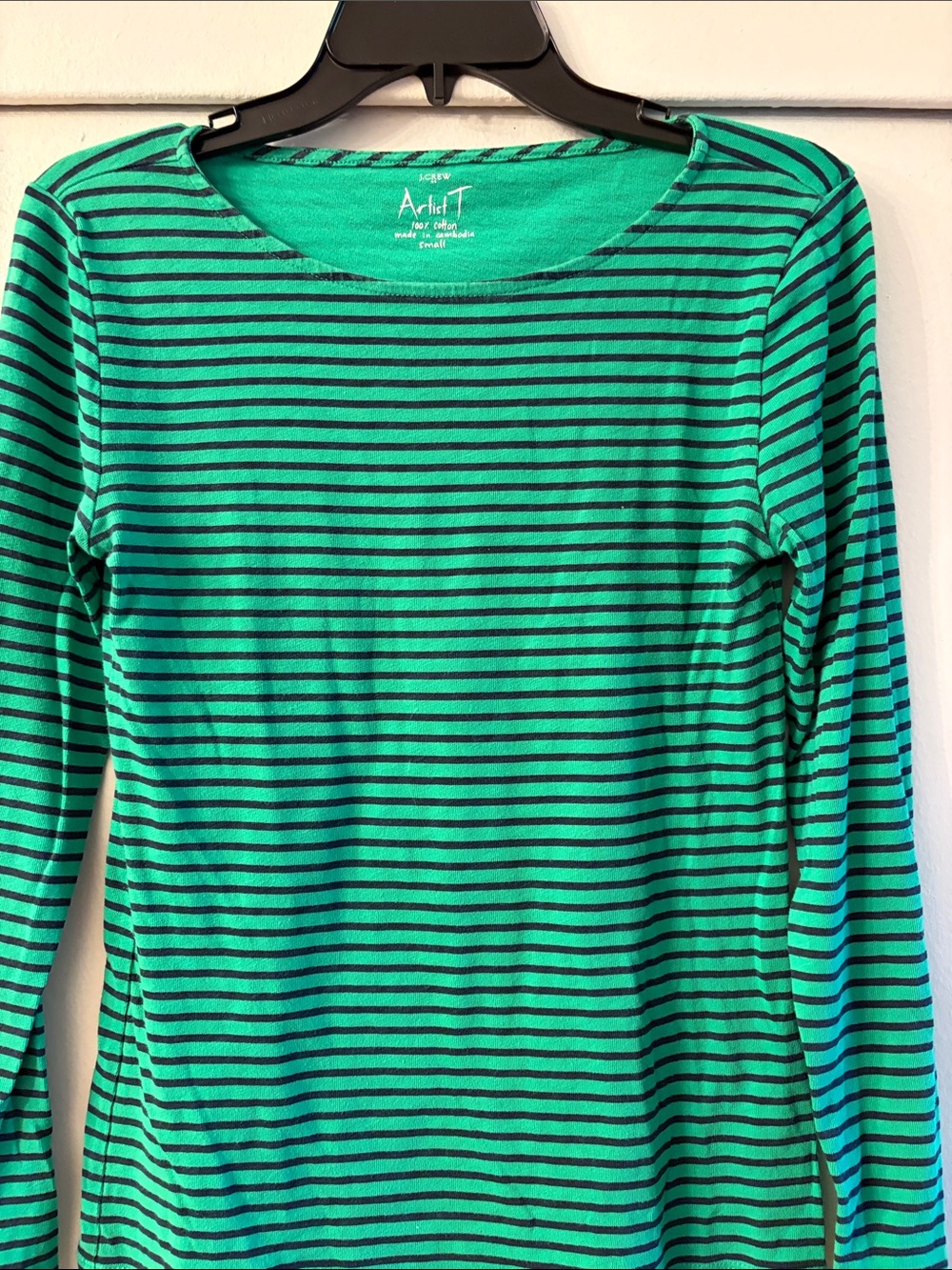 J. Crew Green and Black Striped Long-Sleeve Tee